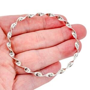Sterling Silver Twisted Bangle Bracelet | Minimalist Sculptural Design | 7.75"